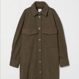 H&M Shirt Jacket Green Brown Button Down